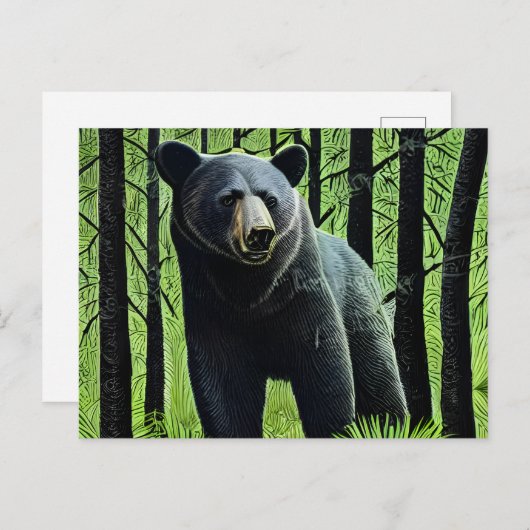 抽象芸術素朴ウィルダネスブラックベア ポストカード (正面/裏面)