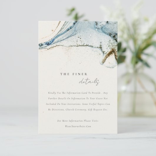 抽象芸術素朴ブルー金ゴールドビーチー結婚ズ詳細 エンクロージャーカード (スタンド正面)