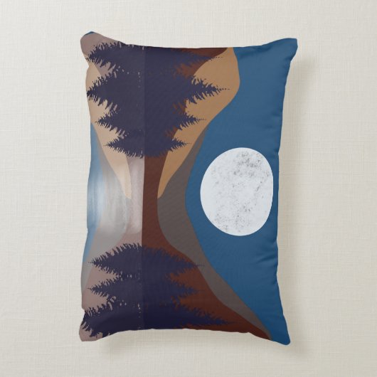 抽象芸術素朴景観森林月反射 アクセントクッション (裏面(縦))