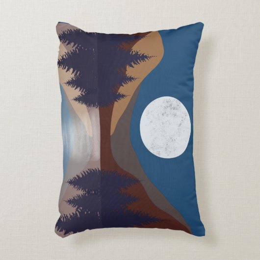 抽象芸術素朴景観森林月反射 アクセントクッション (正面(垂直))