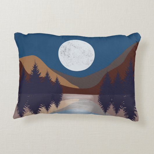 抽象芸術素朴景観森林月反射 アクセントクッション (裏面)