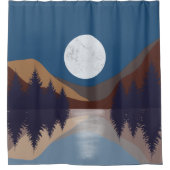 抽象芸術素朴景観森林月反射 シャワーカーテン (正面)