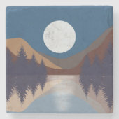 抽象芸術素朴景観森林月反射 ストーンコースター (正面)