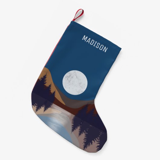 抽象芸術素朴景観森林月反射 スモールクリスマスストッキング (正面 (吊り時))
