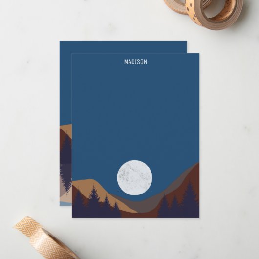 抽象芸術素朴景観森林月反射 ノートカード (正面/裏面インサイチュ)