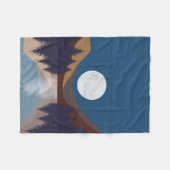 抽象芸術素朴景観森林月反射 フリースブランケット (正面(横))