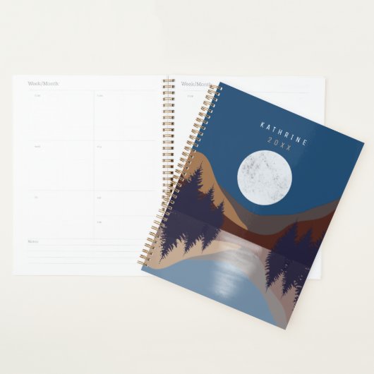 抽象芸術素朴景観森林月反射 プランナー手帳 (ディスプレー)