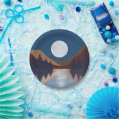 抽象芸術素朴景観森林月反射 ペーパープレート (パーティー)