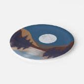 抽象芸術素朴景観森林月反射 ペーパープレート (アングル)