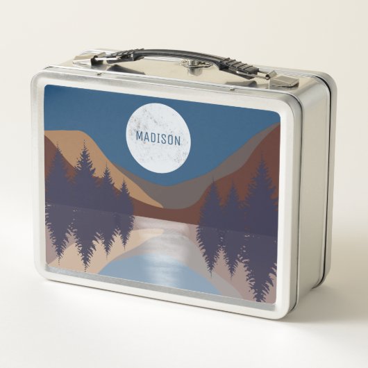 抽象芸術素朴景観森林月反射 メタルランチボックス (裏面)
