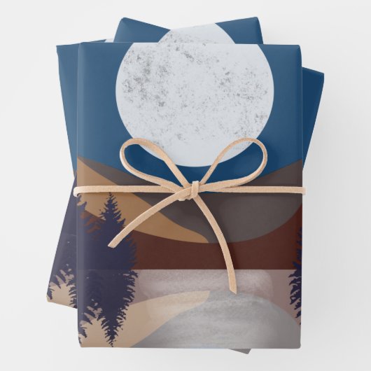 抽象芸術素朴景観森林月反射 ラッピングペーパーシート (インサイチュ)