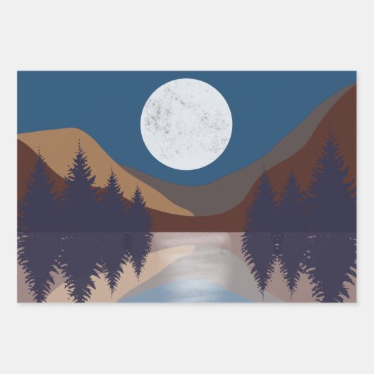 抽象芸術素朴景観森林月反射 ラッピングペーパーシート (正面)