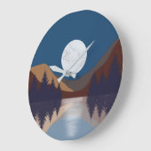 抽象芸術素朴景観森林月反射 ラージ壁時計 (傾斜)