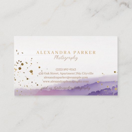 抽象芸術紫と金ゴールド水彩風景スクリプト 名刺 (裏面)