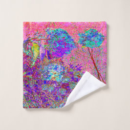 抽象芸術紫と青あじさい紫とマゼンタ ウォッシュタオル