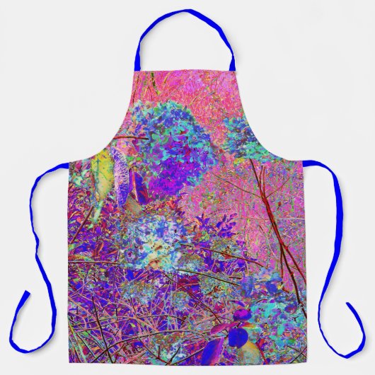 抽象芸術紫と青あじさい紫とマゼンタ エプロン (正面)