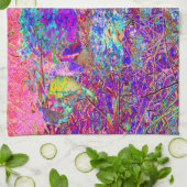 抽象芸術紫と青あじさい紫とマゼンタ キッチンタオル (折り畳み)