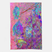 抽象芸術紫と青あじさい紫とマゼンタ キッチンタオル (縦)