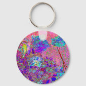 抽象芸術紫と青あじさい紫とマゼンタ キーホルダー (裏面)
