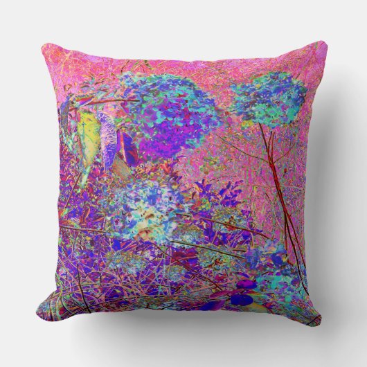 抽象芸術紫と青あじさい紫とマゼンタ クッション (正面)