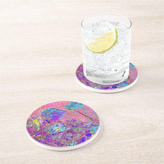 抽象芸術紫と青あじさい紫とマゼンタ コースター (側面)