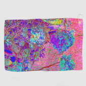 抽象芸術紫と青あじさい紫とマゼンタ ゴルフタオル (横)