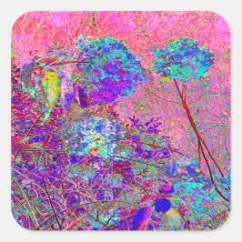 抽象芸術紫と青あじさい紫とマゼンタ スクエアシール