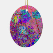 抽象芸術紫と青あじさい紫とマゼンタ セラミックオーナメント (右)