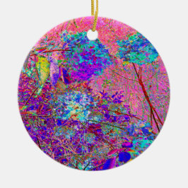 抽象芸術紫と青あじさい紫とマゼンタ セラミックオーナメント