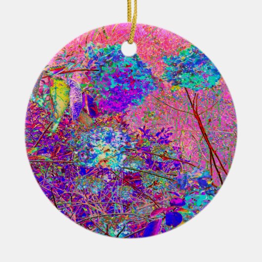 抽象芸術紫と青あじさい紫とマゼンタ セラミックオーナメント (正面)