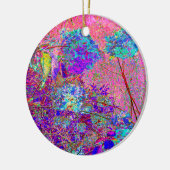 抽象芸術紫と青あじさい紫とマゼンタ セラミックオーナメント (左)