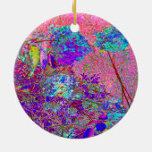 抽象芸術紫と青あじさい紫とマゼンタ セラミックオーナメント (裏面)