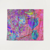 抽象芸術紫と青あじさい紫とマゼンタ タペストリー (正面(横))