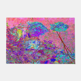 抽象芸術紫と青あじさい紫とマゼンタ ドアマット