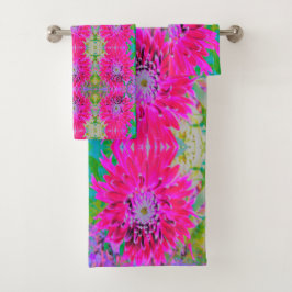 抽象芸術紫と青あじさい紫とマゼンタ バスタオルセット