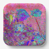 抽象芸術紫と青あじさい紫とマゼンタ ペーパープレート (正面)