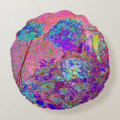 抽象芸術紫と青あじさい紫とマゼンタ ラウンドクッション (裏面)