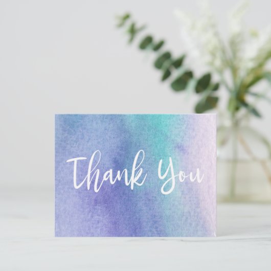 抽象芸術紫と青の水色ありがとう ポストカード (スタンド正面)