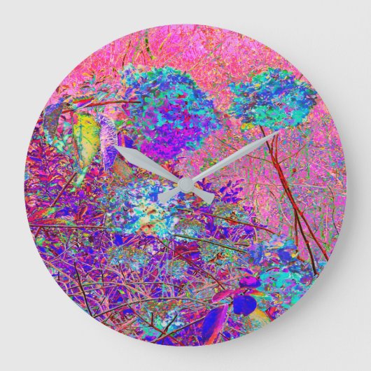 抽象芸術紫と青紫アジサイ（紫） ラージ壁時計 (正面)