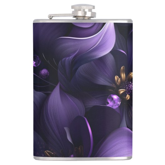 抽象芸術紫と黒の花の画像 フラスク (正面)