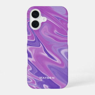 抽象芸術紫の液体大理石パーソナライズされた iPhone 16ケース