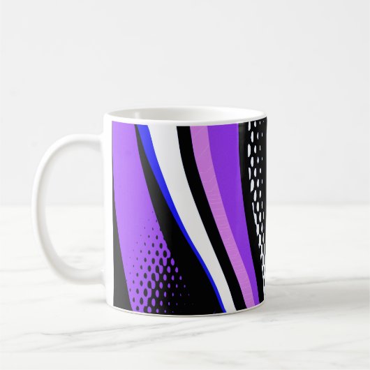 抽象芸術紫の白と黒のカーブ コーヒーマグカップ (左)