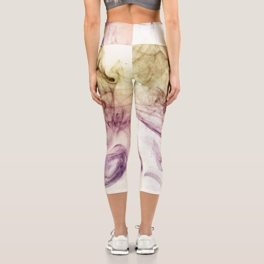 抽象芸術紫の茶色のスモークダスト カプリレギンス (裏面)