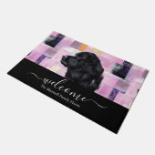 抽象芸術紫のNewfieウェルカムネーム ドアマット (アングル)