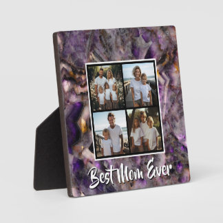 抽象芸術紫アメジスト石英大理石花崗岩ママ フォトプラーク