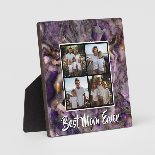 抽象芸術紫アメジスト石英大理石花崗岩ママ フォトプラーク (正面)