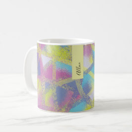 抽象芸術紫イエローブルーモノグラム コーヒーマグカップ