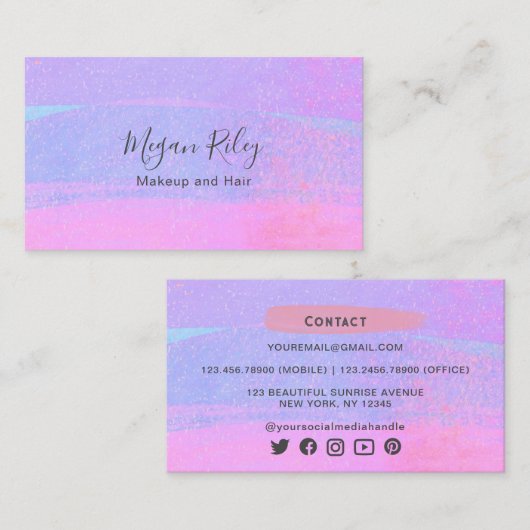 抽象芸術紫グラデーションピンク水彩洗剤 名刺 (正面/裏面)