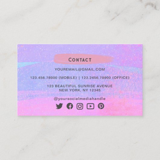 抽象芸術紫グラデーションピンク水彩洗剤 名刺 (裏面)