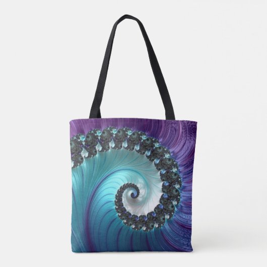 抽象芸術紫ターコイズグラデーション緩和曲線フラクタル トートバッグ (裏面)